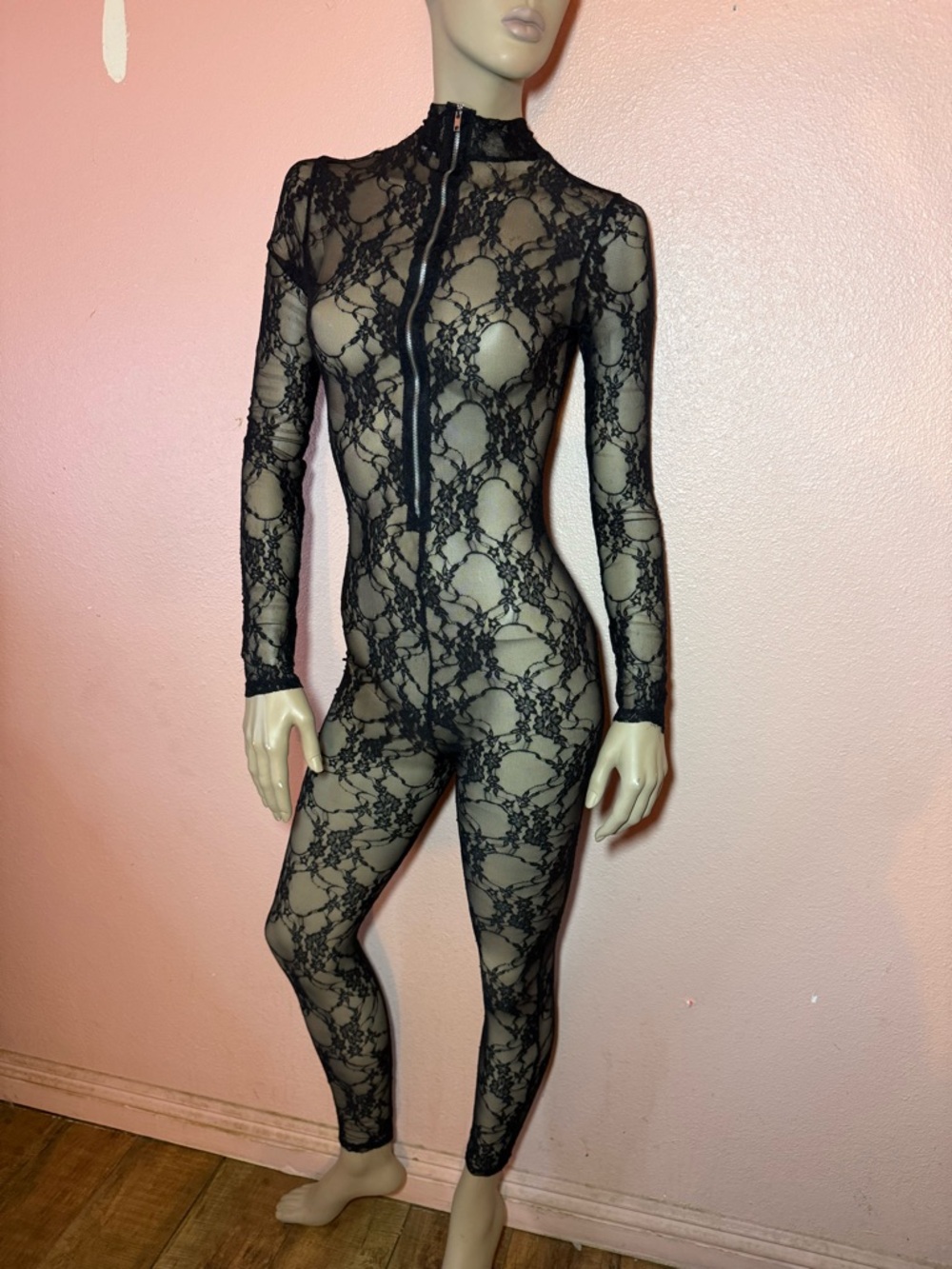 Fashion Nova Black Lace Bodysuit Jumpsuit | Sheer Rave Festival Outfit EDC